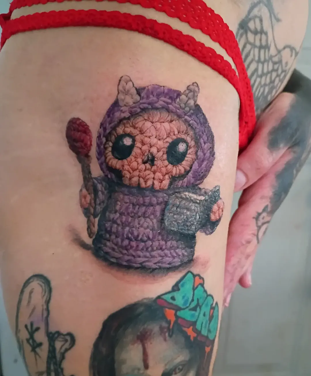 Crochet-style necromancer tattoo by Nolan Schneider