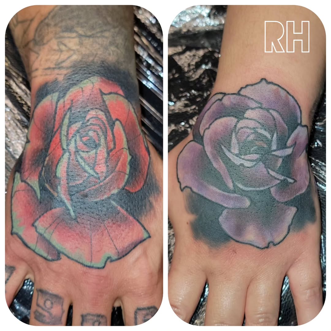 Rose hand tattoos by Ronnie Hicks